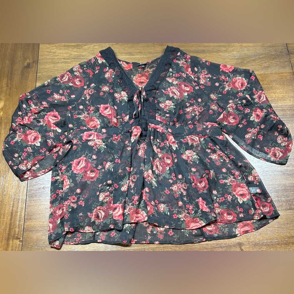 Torrid Plus Size 3X Ruffle Tie-Front Sheer Rose Blouse